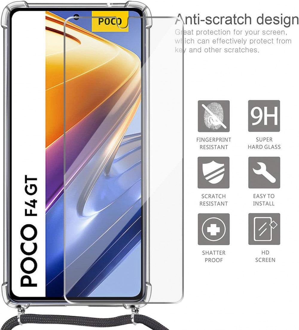 Xiaomi Poco F4 GT tok, Átlátszó Szilikon Védőtok Fekete Zsinórral és Képernyővédővel