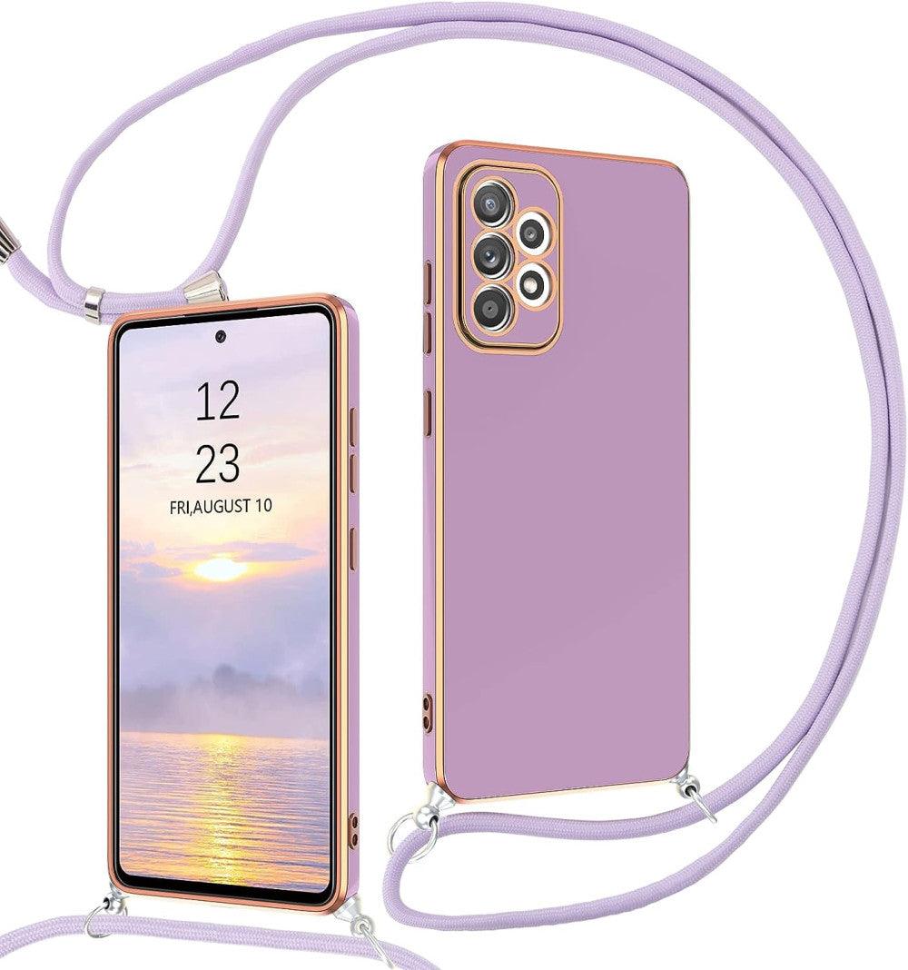 Ütésálló Samsung A52/A52S 5G tok pánttal(lila, arany)