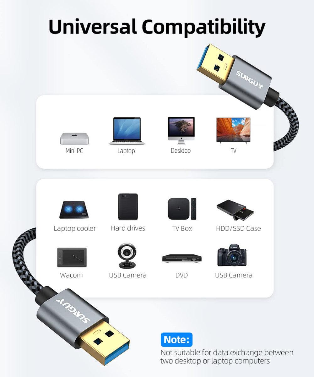 SUNGUY USB 3.0 Kábel, A Típusú Férfi-Férfi, 5 Gbit/s Adatátvitel, Nyomtatókhoz, Merevlemezekhez és Laptopokhoz (Szürke)