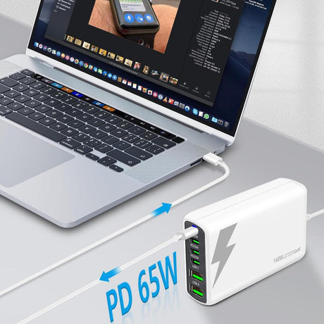 USB Töltőállomás 6 Porttal, 140W - MacBook/iPhone/Samsung Kompatibilis Újracsomagolt termék