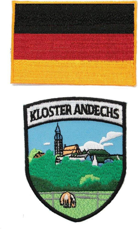 A-ONE 2 darabos csomag - Andechs kolostor jelvény és Német zászló vasalható, varrható vagy ragasztható textil díszítések - Outlet24