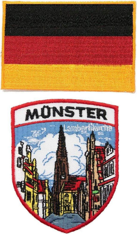 A-ONE 2 darabos falra szerelhető jelvény + hímzett német nemzeti zászló és Münster nevezetességek karkötő patch - Outlet24