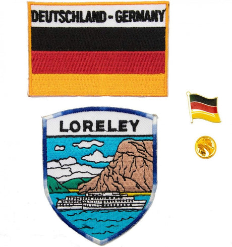A-ONE Loreley Emblemás Táska Folt + Német Zászló Applikáció + Német Fém Kitűző Utazási Souvenir, 3 darabos csomag - Outlet24