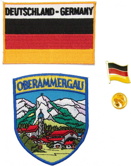 A-ONE Oberammergau Hímzett Folt, Német Zászló Jelvény és Bayern Díszítő Tűzött Kitűző, 3 darabos szett - Outlet24