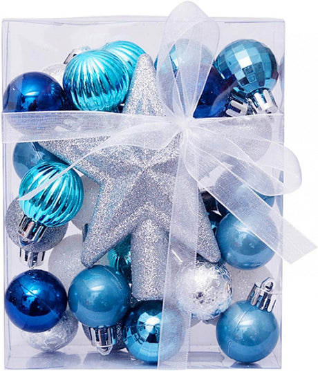 ALIMITOPIA 30 darab Karácsonyi Díszgömb, Törésbiztos Műanyag Függő Gömbök Kicsi Karácsonyfához (Kék, Fehér & Ezüst) - Outlet24