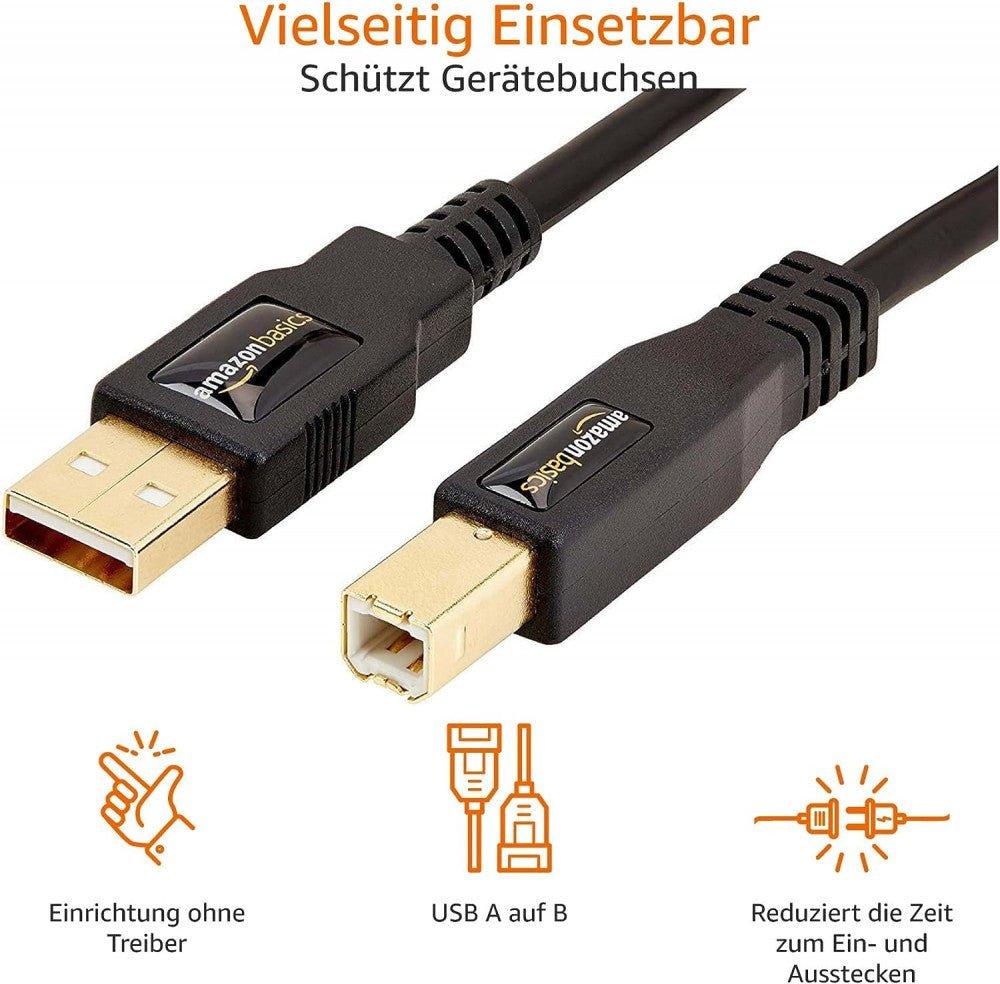 Amazon Basics Aranyozott Csatlakozókkal Ellátott USB 2.0 A-B Nyomtató Kábel - Fekete - Outlet24