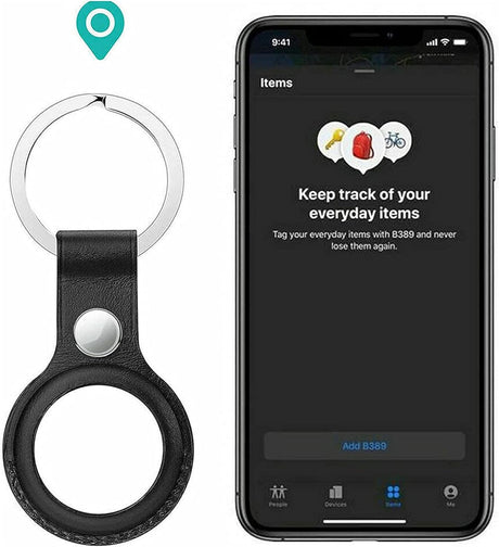 Apple AirTag Bluetooth Nyomkövető Bőr Tartó Kulcskarikával, 2 darabos csomag (Barna-Fekete) - Outlet24
