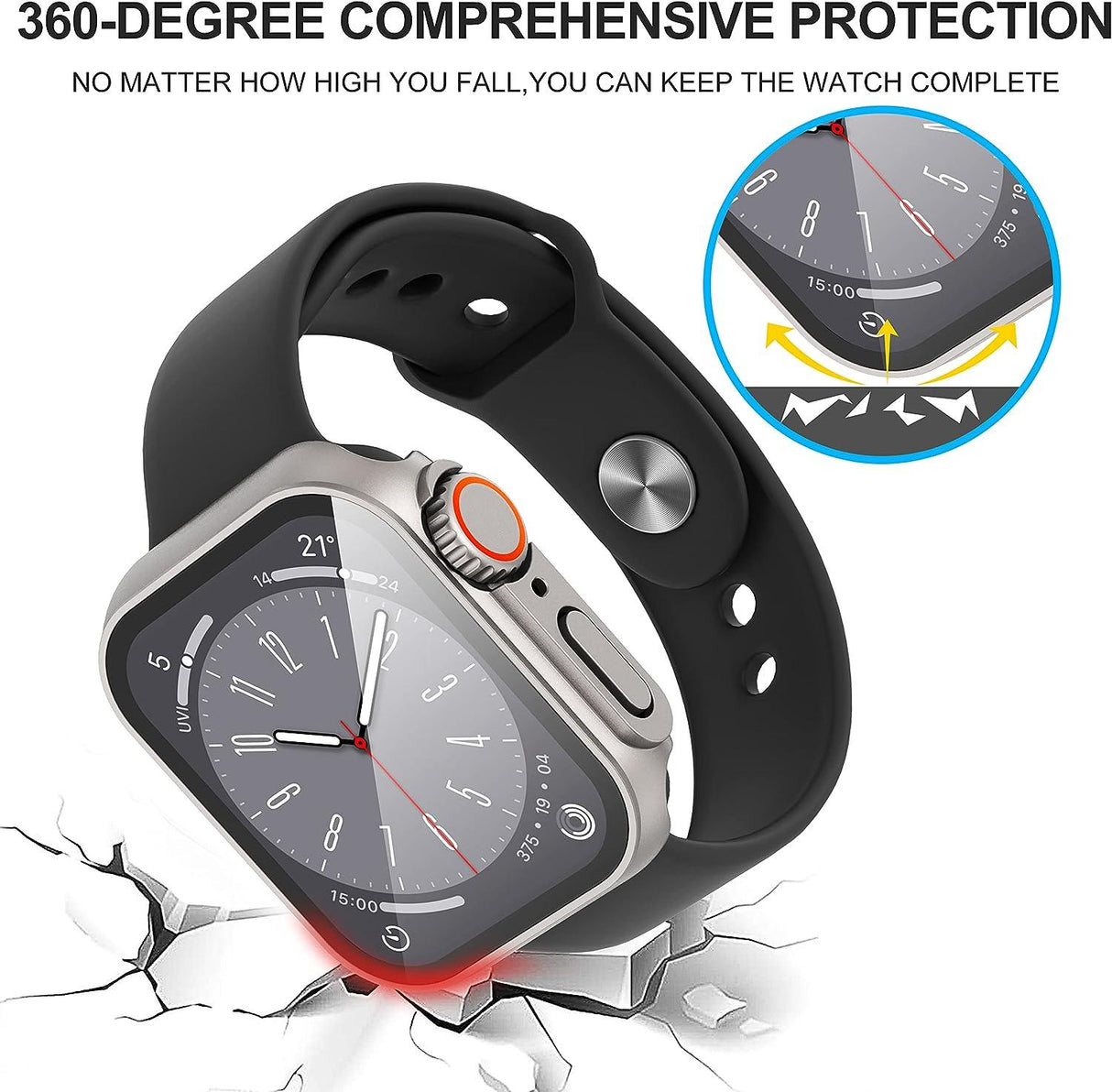 Apple Watch 7/8/9 45mm Védőtok HD Ultra Vékony PC + Üvegfólia, Titánacél - Outlet24