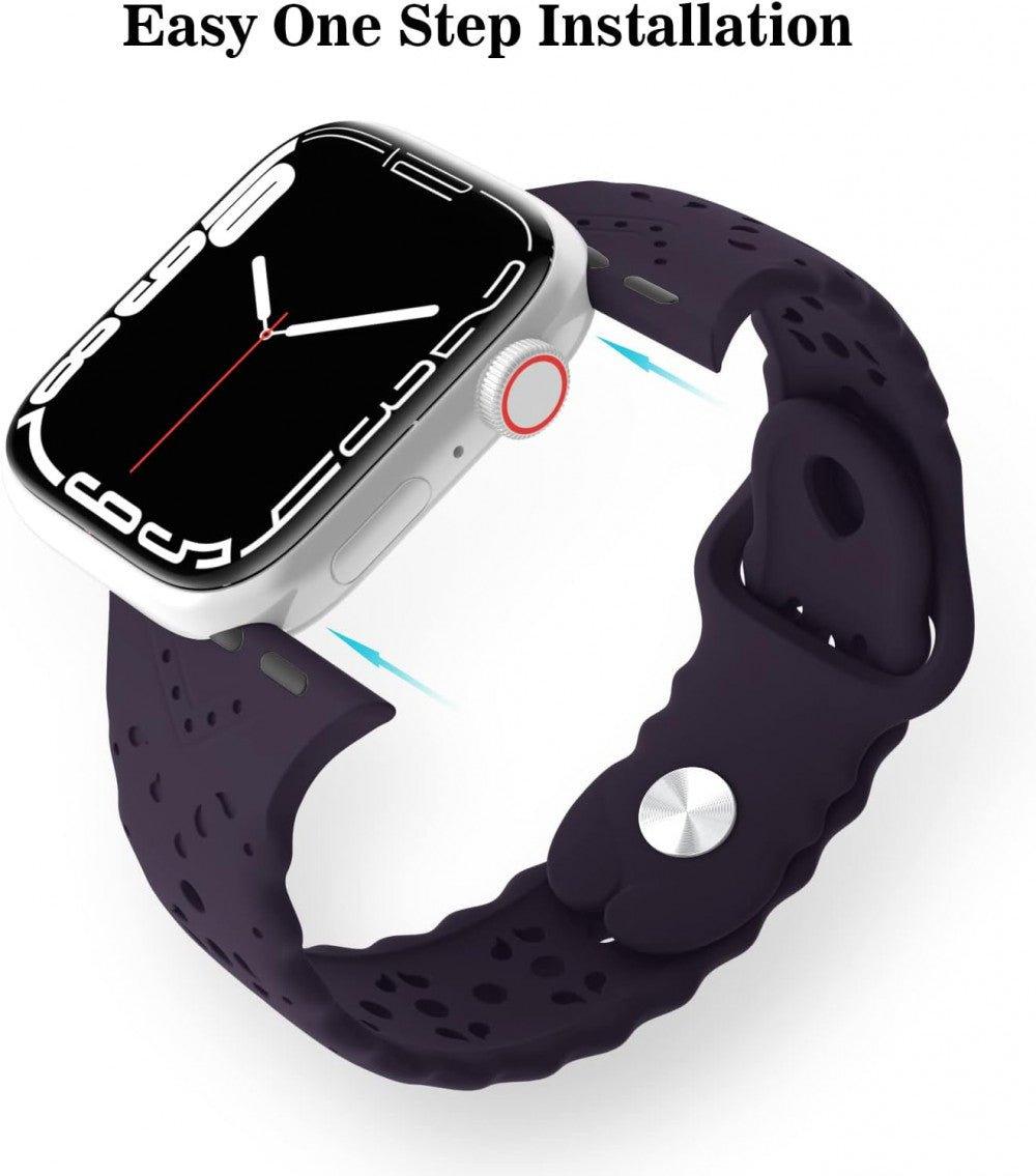Apple Watch Szilikon Óraszíj, 38/40 mm, Légáteresztő, Csipkés Mintázatú, 3 darabos készlet (Lila-Fekete-Fehér) - Outlet24