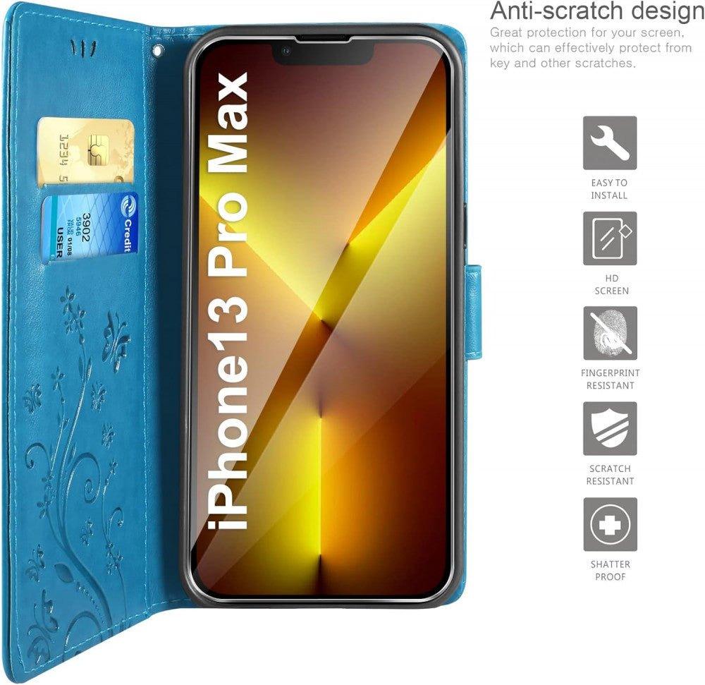 AROYI iPhone 13 Pro Max-hez, Kártyatartóval és Állvánnyal, Kék - Outlet24