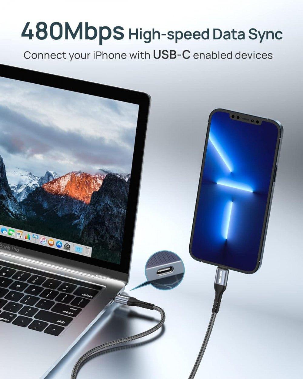 BLACKSYNCZE USB C - Lightning Gyors Töltő Kábel, MFi Tanúsítvánnyal, iPhone 13/12/11/XR/XS/X/8 Plus/SE 2020-hoz, Szürke Újracsomagolt termék - Outlet24