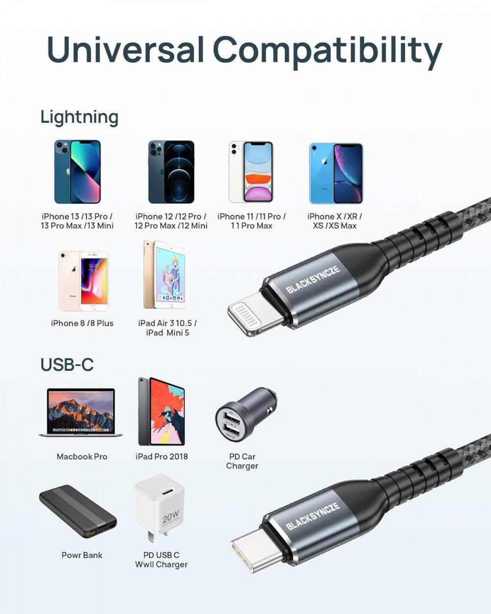 BLACKSYNCZE USB C - Lightning Gyors Töltőkábel, MFi Tanúsítvánnyal Újracsomagolt termék - Outlet24