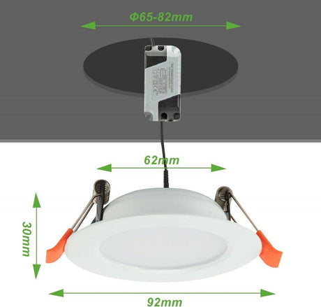 Dimmable LED Beépíthető Mennyezeti Lámpa IP44 5W Ultra-Vékony Kerek Alumínium Ötvözet, Nappali Fehér Színű - Outlet24