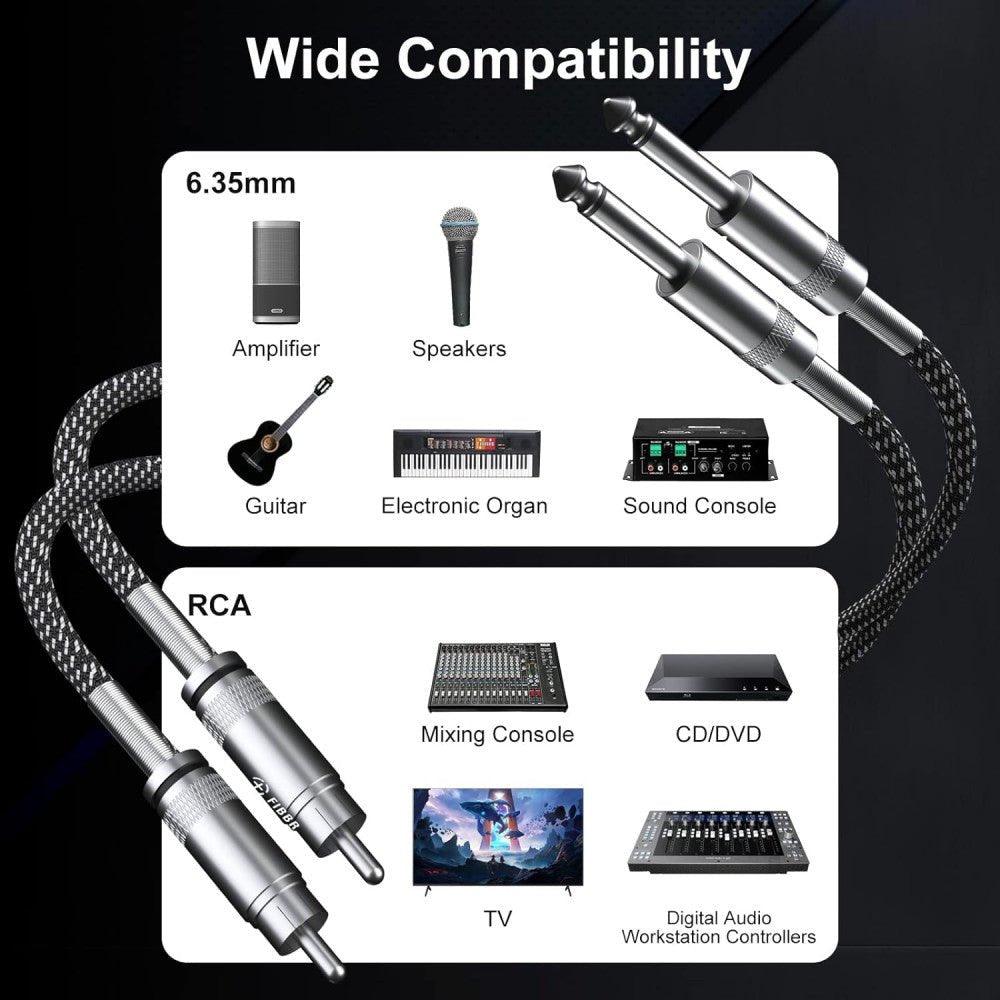 Dupla RCA és 1/4" TS (6.35mm) Sztereó Audio Interconnect Kábel Patch Cords, Erősítőkhez, AV vevőkhöz és más RCA-kompatibilis eszközökhöz - Outlet24