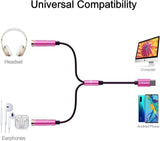 EVOMIND rózsaszín USB-C-Audio Jack kettős kábel 3,5 mm-es csatlakozóaljzattal(30 cm) - Outlet24