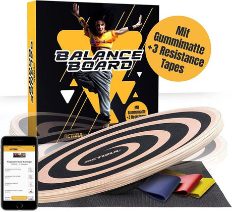Fa Balance Board, egyensúlyozó deszka készlet applikációval, gumiszőnyeggel és 3x gumi szalagokkal - Outlet24