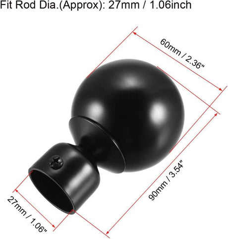 Fekete, gömb alakú, függönyrúdvég 28mm-es függönyrúdhoz(Méret :90 x 60mm) - Outlet24