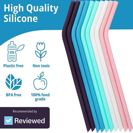 Flathead Products 10 darab hajlított újrafelhasználható szilikon szívószál tisztítókefével - Outlet24