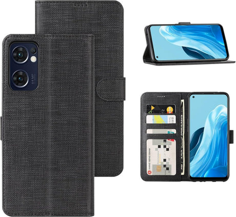 Foluu Oppo Find X5 Lite 2022 Ultra vékony telefon és pénztárcatok, beépített állvánnyal, erős mágneses zárral (Szín:Fekete) - Outlet24