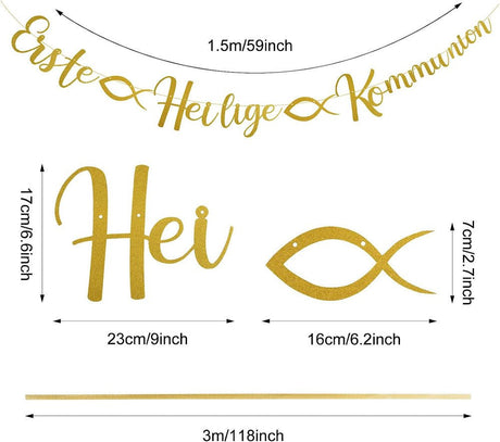 FORMIZON papír dekoráció elsőáldozási füzér, keresztelőhöz(arany színű,csillogós, német) - Outlet24