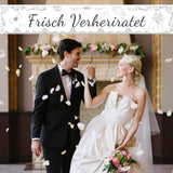 "Frissen Házasok" Esküvői Dekorációs Zászló, Kert, Terasz, Fal Díszítéshez, Német nyelvű - Outlet24