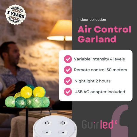 GuirLED AirControl Francia Gyártmányú Színes LED-es Lámpafüzér, 16 Golyóval, Távirányítóval - Outlet24