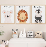 Gyermekszoba Dekoráció - 3 darabos Állatos Poszter Szett, DIN A4, Safari Stílusban - Outlet24