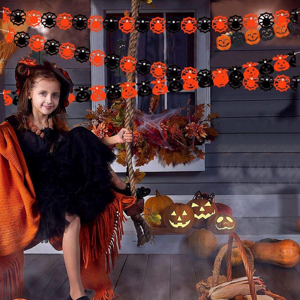 Halloween 4 darabos Dekorációs Szett, Papír Girlandok ,Tök - Pók Mintával - Outlet24