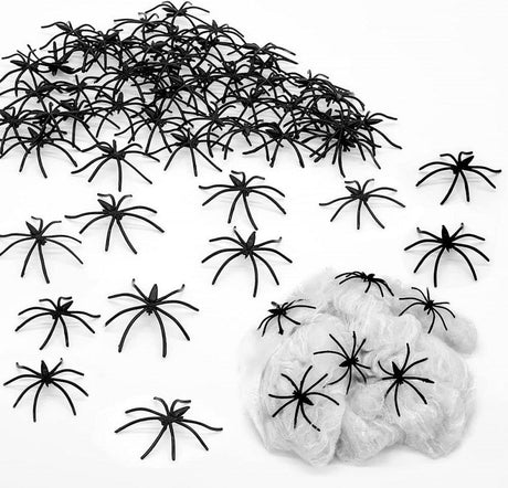 Halloween dekoráció pókháló 100 g , 60db Műpókkal, nyújtható halloween-pókháló ,(Szín: fekete-fehér) ( Méret :27 m"2 ) - Outlet24