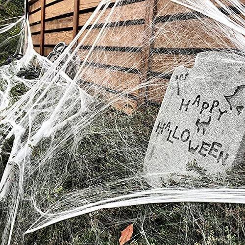 Halloween Dekoráció szett, Fehér pókháló műanyag pókokkal ,Ultra Rugalmas , Tökéletes Party Dekoráció ( Méret:90m"2) - Outlet24