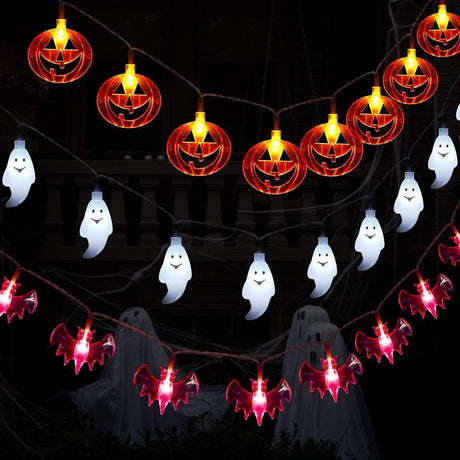 Halloween Dekorációs Világítás szett 3 darabos ,60 LED , Tök, Denevér, Szellem Füzérek, Elemes ( 1 db/3m/20 LED) - Outlet24