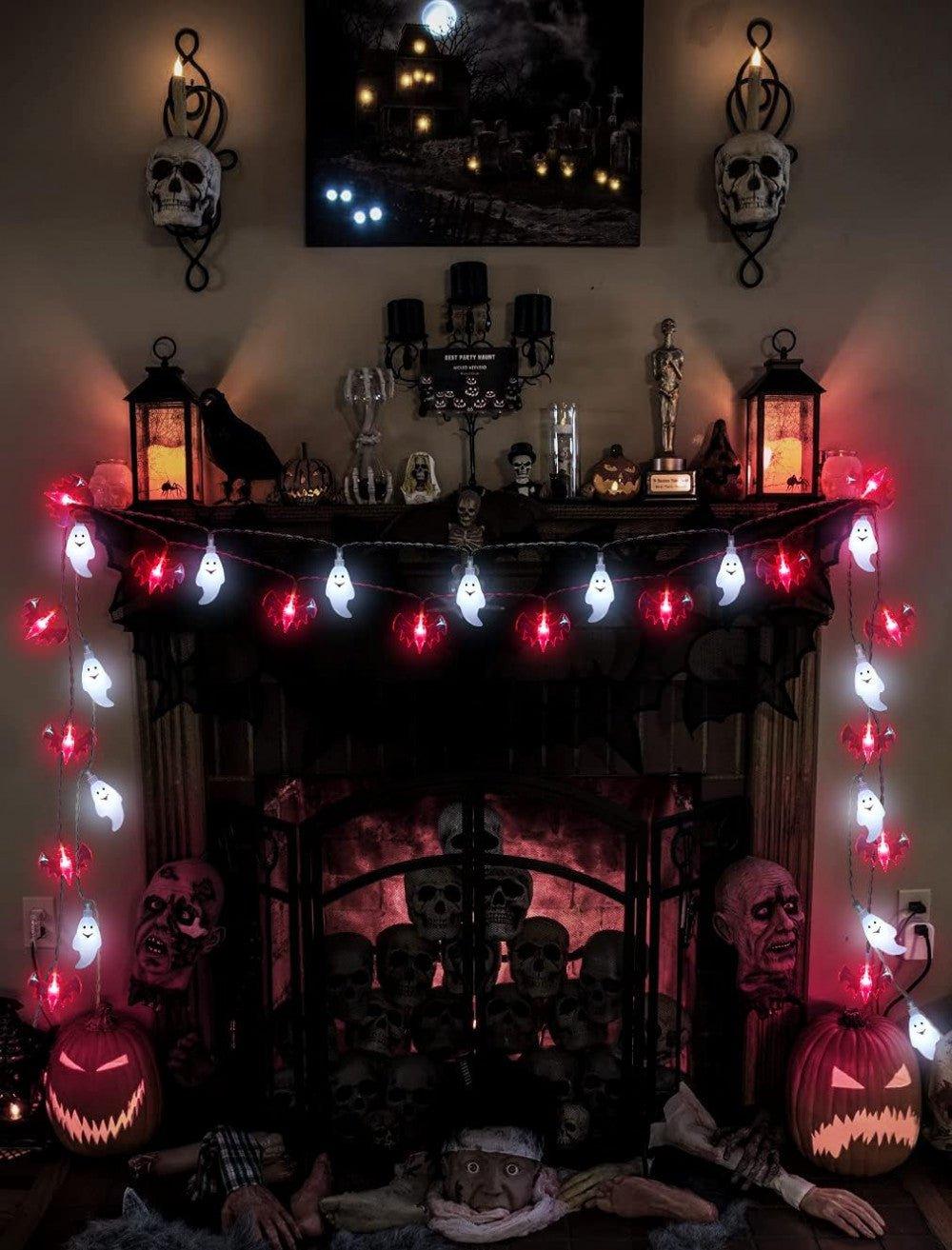 Halloween Dekorációs Világítás szett 3 darabos ,60 LED , Tök, Denevér, Szellem Füzérek, Elemes ( 1 db/3m/20 LED) - Outlet24
