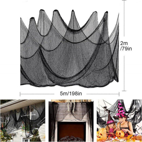 Halloween fekete géz kendő,Kísértet ház Dekoráció, Félelmetes party dekoráció (Szín: Fekete) (200 x 500 cm) - Outlet24
