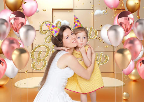 "Happy Birthday" feliratú fotóstúdió háttér(2,1x 1,5 m) Arany és rózsaszín színű színű - Outlet24