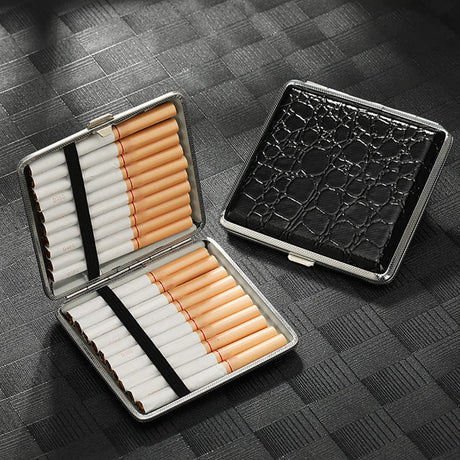 HeaHap Bőr fém cigarettatartó fekete, 9,7 x 9,4 x 1,8 cm, 20 cigaretta számára - Outlet24