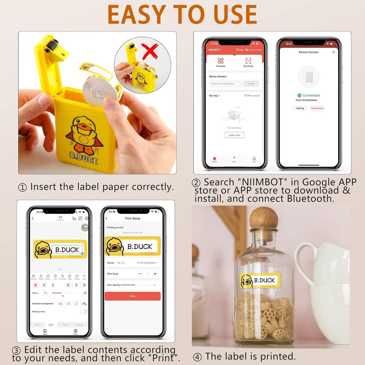 Hordozható Címkenyomtató - Öntapadós, Sárga B.Duck Mini, iOS & Android - Outlet24
