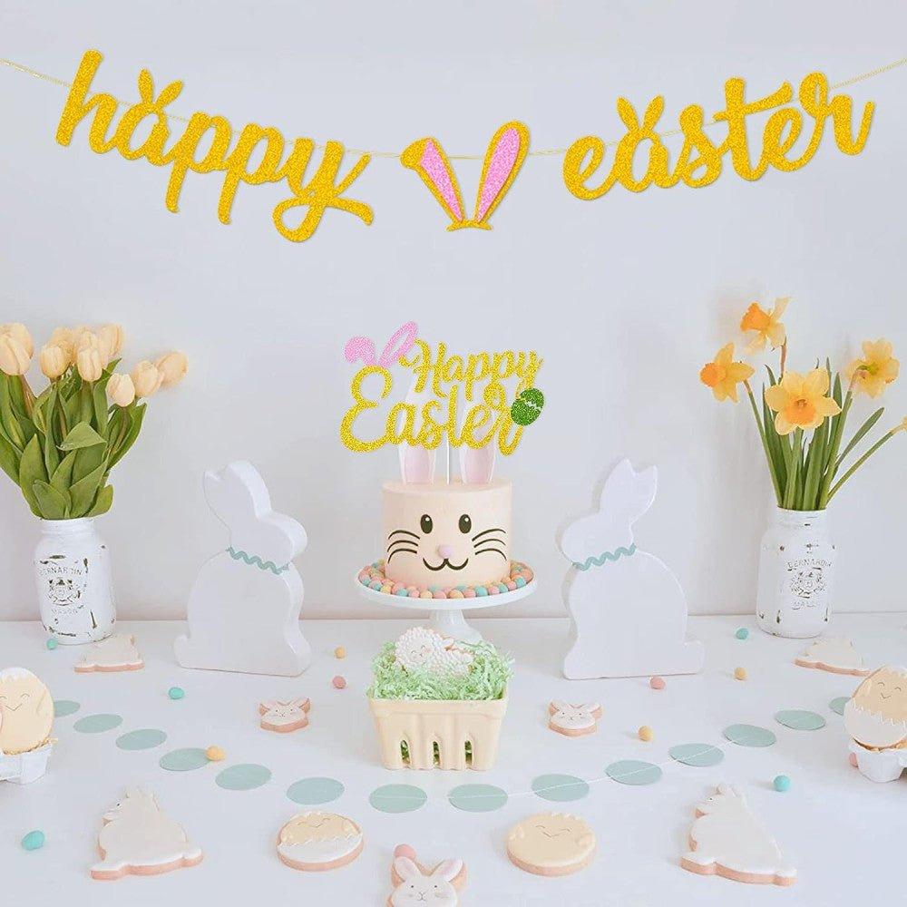 Húsvéti dekorációs készlet "Happy Easter" felirattal, glitteres arany színű - Outlet24