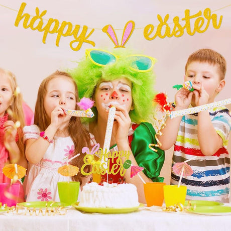 Húsvéti dekorációs készlet "Happy Easter" felirattal, glitteres arany színű - Outlet24