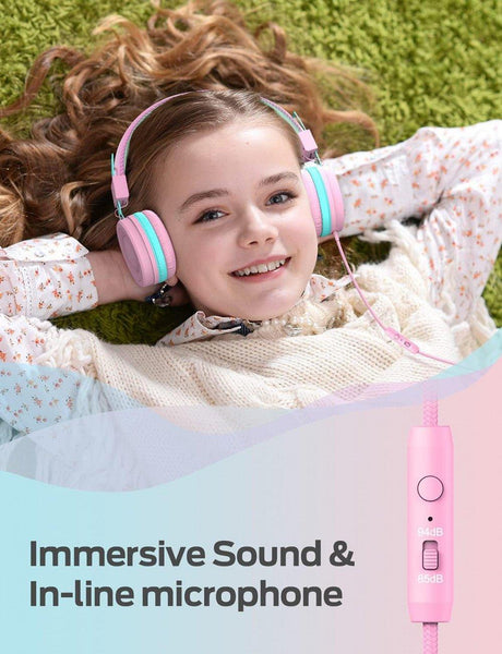 iClever Gyermek Fülhallgató - Szabályozható Fejpánt, Sztereó Hangzás, Összecsukható, Zsinórmentes Kábelek, 3.5 mm Aux Jack, 85dB Hangerő Korlát - Kék Újracsomagolt termék - Outlet24