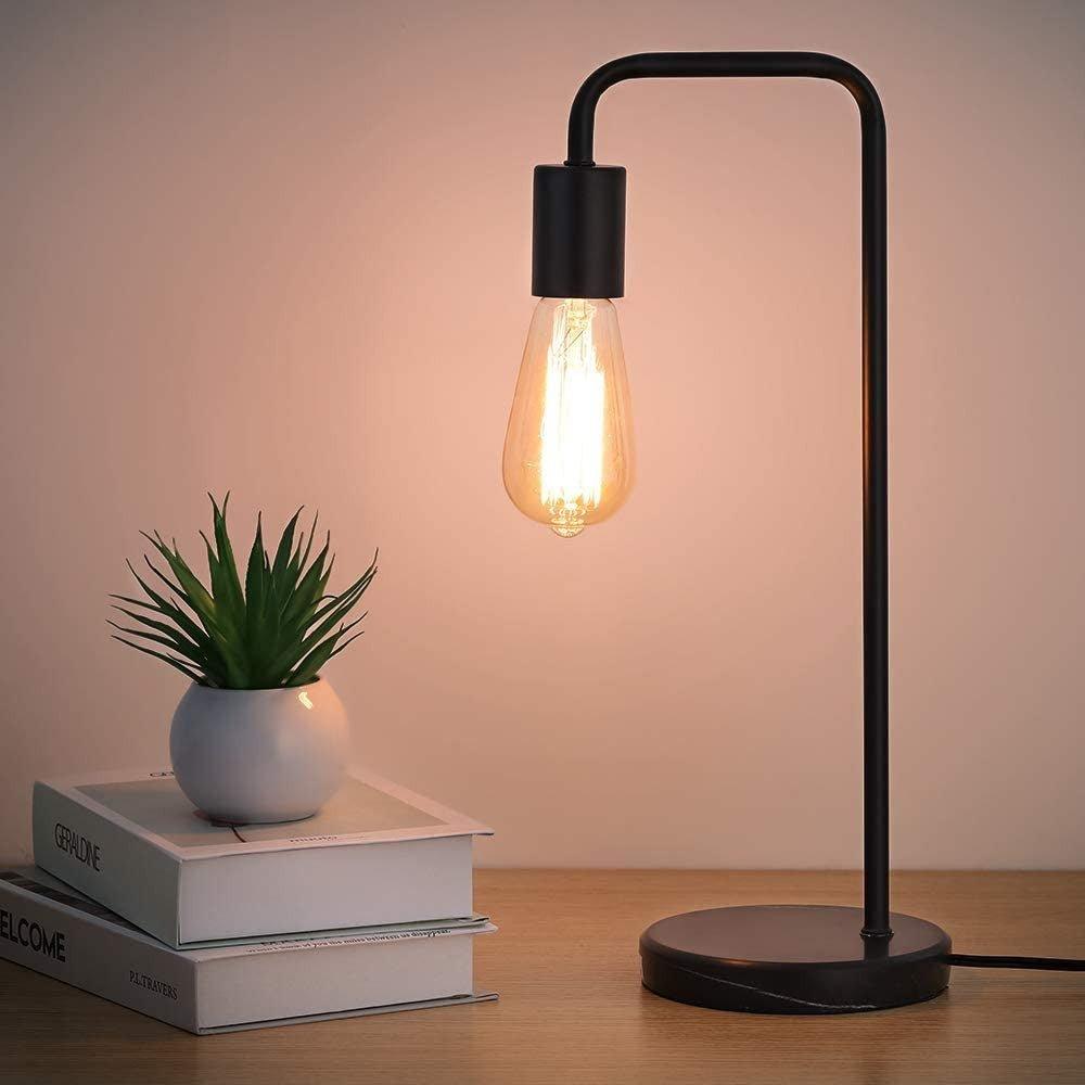 Ipari éjjeli lámpa Asztali lámpa fekete fém kerettel, márványtalppal (izzó nélkül) - Outlet24