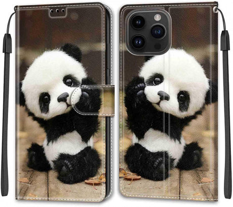 iPhone 15 Ultra Panda Mintás Bőr Flip Tok Kártyatartóval és Állvánnyal Újracsomagolt termék - Outlet24