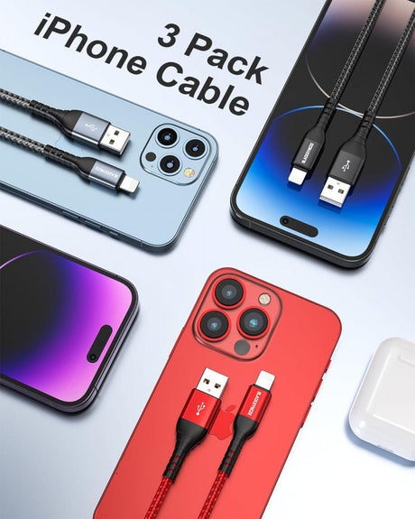 iPhone Töltőkábel, 3 Csomag, MFi Tanúsítványú Gyors Lightning USB Kábel - Outlet24
