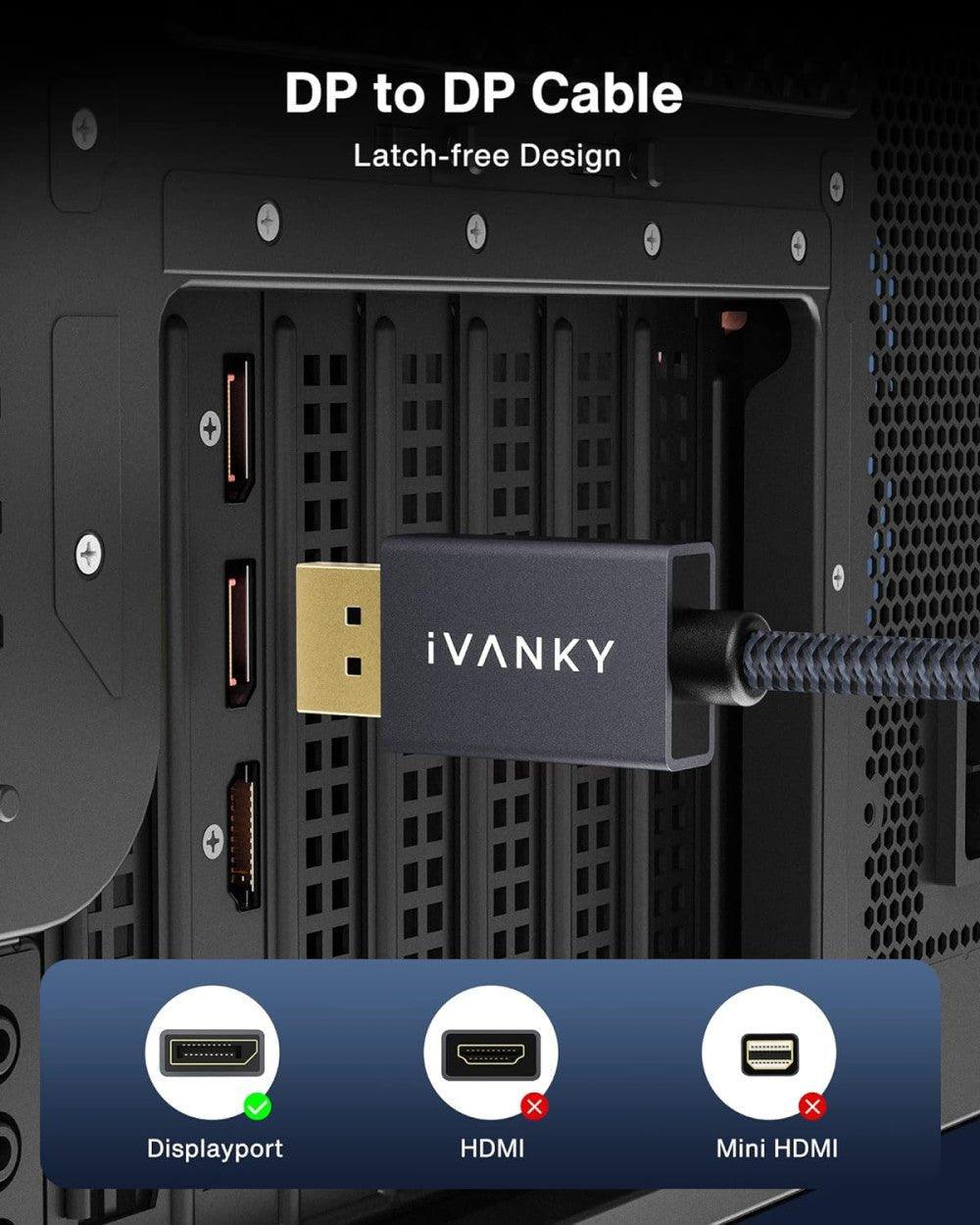 Ivanky 4K DisplayPort Kábel, VESA Tanúsított, 4K 60Hz, 2K 165Hz, 2 méter - Outlet24