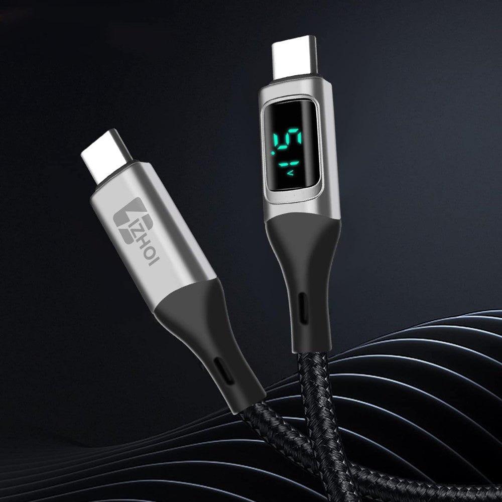 IZHOI USB C-C LED Kijelzős Gyorstöltő Kábel 100W - Fekete, 2m - Outlet24