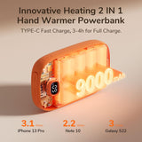 JISULIFE 9000mAh Elektromos Kézmelegítő/Power Bank, LED Kijelzővel, Narancssárga - Open Box - Outlet24