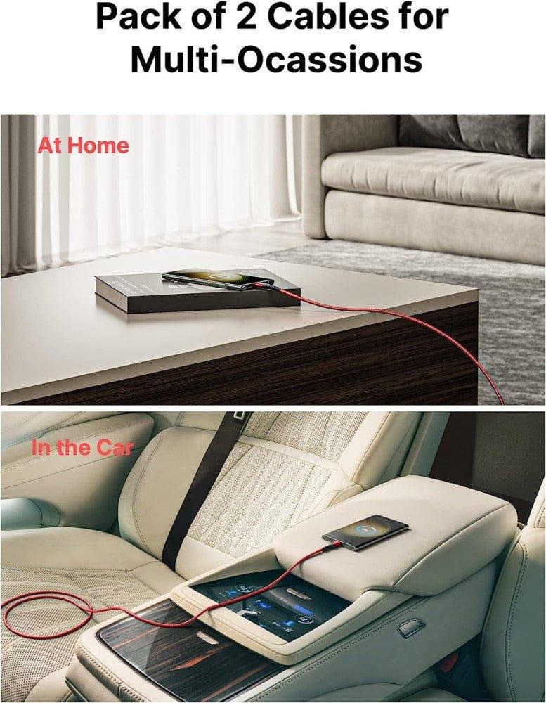 JSAUX 2 darab, piros, fonott nylon, USB-A-USB-C gyorstöltő kábel (1m+ 2m csomag) - Újracsomagolt termék - Outlet24
