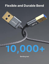 JSAUX USB 3.0 Kábel (1m + 2m), A dugó - A dugó, HDD, DVD, Nyomtatóhoz stb. - Szürke Újracsomagolt termék - Outlet24