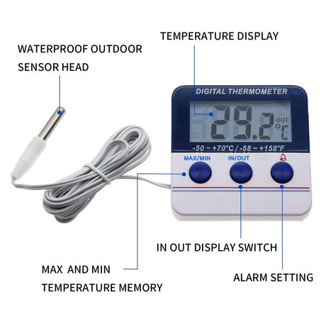 LABO Digitális Hűtő-Fagyasztó Hőmérő, Kültéri-Beltéri Riasztás Funkcióval - Outlet24