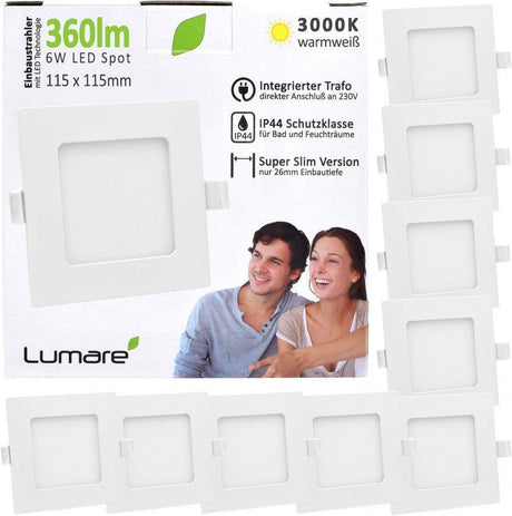 LED Beépíthető Spotlámpa 6W, 360lm, Extra Sekély, Négyszögletes Fehér Keret, IP44 Védettségű, Meleg Fehér 3000K Újracsomagolt termék - Outlet24