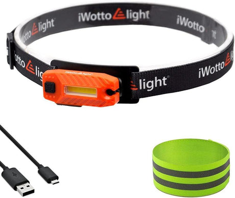 LED Fejlámpa, E Light USB Tölthető, Állítható Pánttal és Fényvisszaverő Karszalaggal Újracsomagolt termék - Outlet24